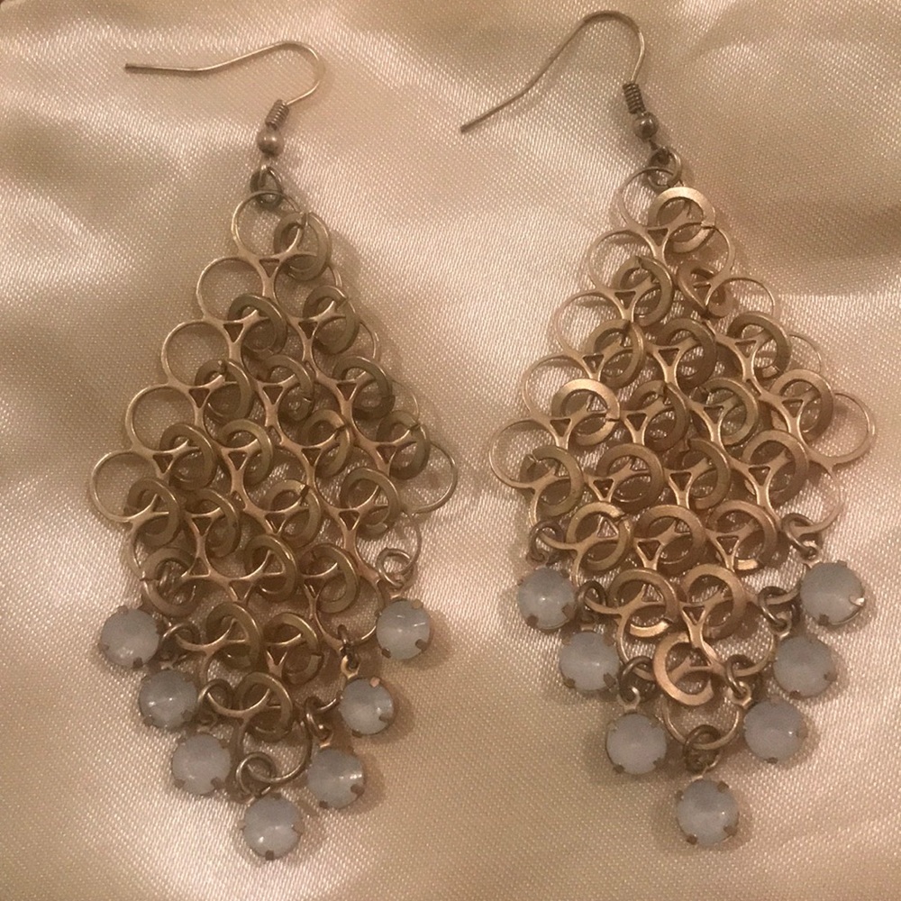 Fun gold dangle earring with opals hanging